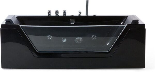 BELIANI Wanna z hydromasażem czarna akrylowa LED z zagłówkami 150 x 71 cm Samana